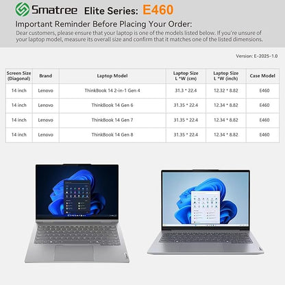 Smatree Laptop Sleeve for 14 inch Lenovo ThinkBook 14 Gen 8/7/6, for 14 inch Lenovo ThinkBook 14 2-in-1 Gen 4, Case with Accessory Pocket, YKK Zipper, Patented Super-Corner Design, Green (E460G)
