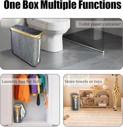 Toilet Paper Roll Storage, Bathroom Slim Toilet Paper Storage with Lid for 12 Rolls, Ultimate Bathroom Organizer with Anti-Slip Base, 17.8" x 6" x 13.8", Grey
