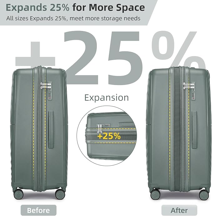 LARVENDER Luggage Sets 5 Piece, PP Hardshell Suitcase Set, Carry on Luggage Set, Expandable Travel Luggage Set with TSA Lock, Large Suitcase with Spinner Wheels for Women Men(GREY/20/24/28/DB/TB)