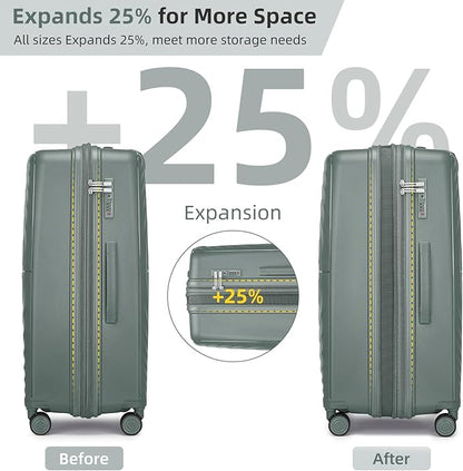 LARVENDER Luggage Sets 5 Piece, PP Hardshell Suitcase Set, Carry on Luggage Set, Expandable Travel Luggage Set with TSA Lock, Large Suitcase with Spinner Wheels for Women Men(GREY/20/24/28/DB/TB)