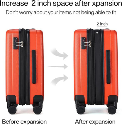 Hanke 20 Inch Expandable Carry on Luggage 22x14x9 Airline Approved Lightweight PC Hard Shell Suitcases with Wheels Tsa Luggage Rolling Suitcase Travel Luggage Bag for Weekender(Orange)