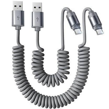 LISEN Coiled USB C Cable, 2 Pack for Android Auto & CarPlay Cable, Short USB A to USB C Cable Compatible with iPhone 17/16/15, Samsung Galaxy S25/S24/S23 A15/A14, Google Pixel 9/8, Space Gray 4+6FT