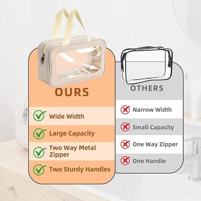 6PCS Diaper Bag Organizer Pouches Set, Waterproof Clear TPU Makeup Bag Set with Handles, 2 Large 2 Medium 2 Small Double Zippe Toiletry Travel Cube Bags Essentials for Women