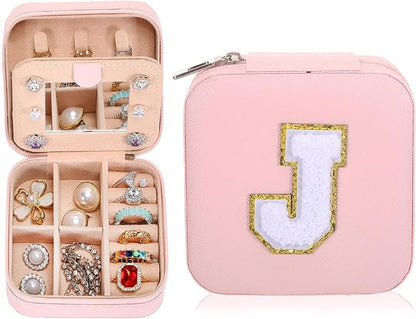 Small Jewelry Box Travel Jewelry Case Jewelry Holder Organizer,Travel Essentials Box Jewelry Organizer,Personalized Birthday Gifts for Teen Girls Women Initial J, pink