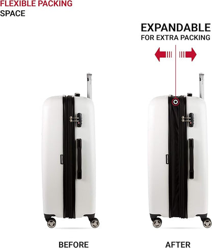 SwissGear 7272 Energie Expandable Hardside Luggage with Spinner Wheels and TSA Lock, White, Checked-Large 27-Inch