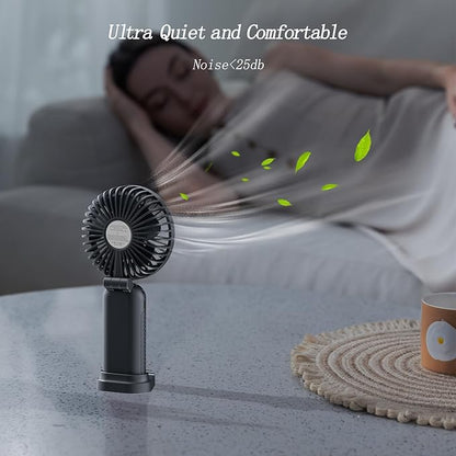 Portable Fan, 4200mAh Battery Operated Fan, 5 Speeds&Digital Display, Makeup Fans for Women with Base, 180°Foldable 3in1 Handheld/Neck/Desk Fan for Outdoor Indoor,Ultra Quiet (Black white)