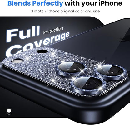 Hoerrye for iPhone 17 Pro Camera Lens Protector - [12FT Shatterproof Military Grade] [Strong Adsorption] Metal 9H+ Tempered Glass Camera Screen Full Cover Case Friendly,Glitter Deep Blue