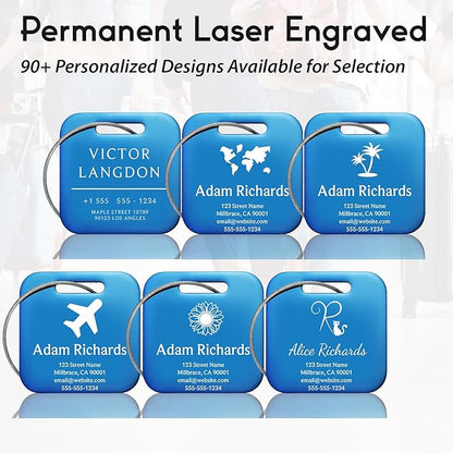 Customized Stainless Steel Luggage Tags: Personalize Your Suitcases, Backpacks, and Bags with Your Text (Blue)