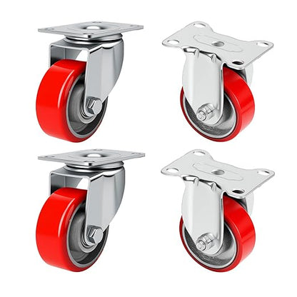 3 Inch Caster,Heavy Duty Caster Wheels Set of 4,Load 1400 Lbs,Polyurethane Steel Wheels,Noiseless Swivel Casters for Trolleys,Furniture,Toolboxes(2Swivel&2Rigid)