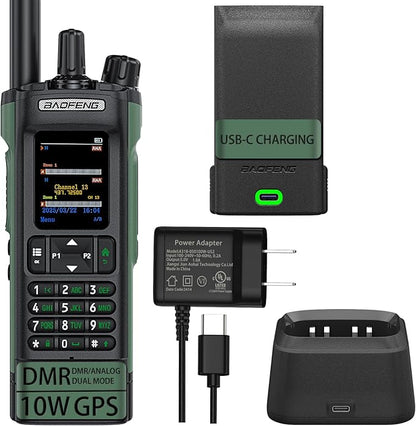 BAOFENG DM32 DMR Handheld Radio with USB-C Charging, GPS, 10W Long Range Walkie Talkie for Emergency Rescue & Outdoor Sports DM-32UV (1 Pack Green)