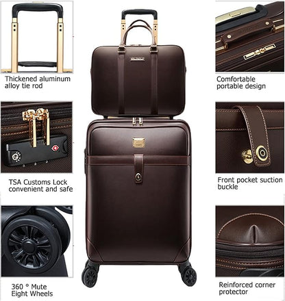feilario 2Pcs Leather Business Spinner Wheel Luggage Waterproof Carry-On Suitcase with TSA Lock - Capacity 36-55L
