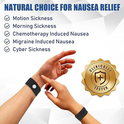 Motion Sickness Bands Anti Nausea Wristband for Adult and Kids Morning Sickness Relief for Pregnant Women Acupressure Nausea Relief for Car, Sea, Air Sickness - 3 Pairs Grey, Black, Pink