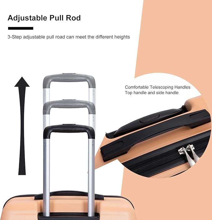 Travelhouse Luggage Sets, Expandable Hardside Suitcases 24in/28in, Carry on 20in,3 Piece Set Travel Luggages Clearance with Double Spinner Wheels TSA Lock Lightweight (Peach-66)