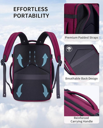 ECOHUB 17" Small Travel Backpack, United Airlines Personal Item Bag 17x10x9 with 16 Pockets, Water Resistant Rucksacks Fit 15.6" Laptop, AirTag Pocket, Lightweight Casual Daypack, 25L, Red