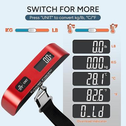 travel inspira Luggage Scale, Portable Digital Hanging Baggage Scale for Travel, Suitcase Weight Scale with Rubber Paint, 110 Pounds, Battery Included