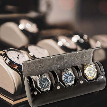 MR.OKAY 3 Watch Travel Case- Classic Leather Watch Case With Perfect Texture.Portable Watch Roll Or Organizer For Storage And Display. Luxury Gifts For Men, All Handmade by Artisans.