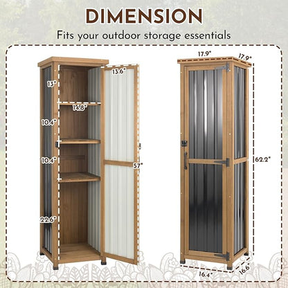 62" Tall Narrow Storage Cabinet Wood & Metal, Garden Slim Cabinet Freestanding with Adjustable Shelves for Small Spaces,Kitchen,Tool Organizer,Cleaning Supplies,Towel Storage