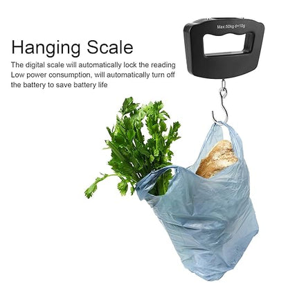 50kg/10g Portable Fishing Scale,Mini Portable Travel Hook Scale,Electronic Hook Scale Luggage Scale with Hook for Travel Fish Weighing Black