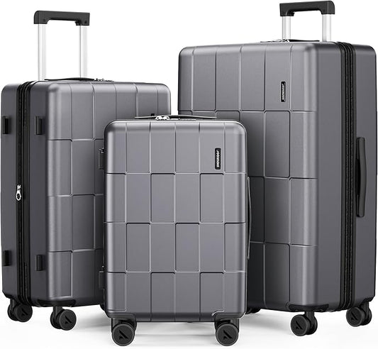 SHOWKOO Luggage Sets 3 Piece Hardside Expandable Lightweight PC Suitcase Sets with Double Spinner Wheels TSA Lock YKK Zipper, Sliver Gray
