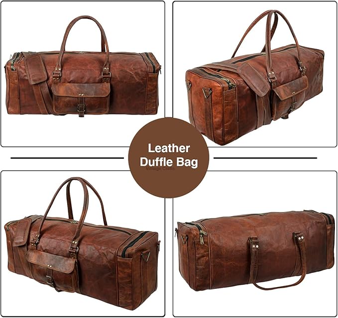 Leather Duffel Bag Large 32 Inch Single Pocket | Travel Tote Carryon Bag Gym Sports Weekender Overnight | Duffle Bag For Men and Women