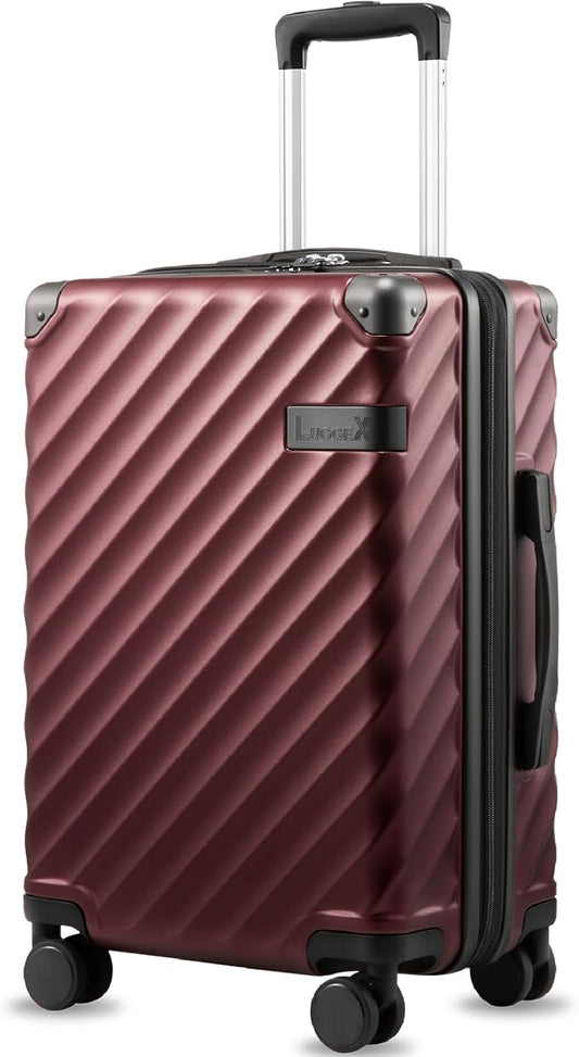 Carry On Luggage 22x14x9 Airline Approved, KVC Expandable Polycarbonate Hard Shell Suitcase for Travelling (EX-Core, Cherry, 20-Inch, 40L-44L)