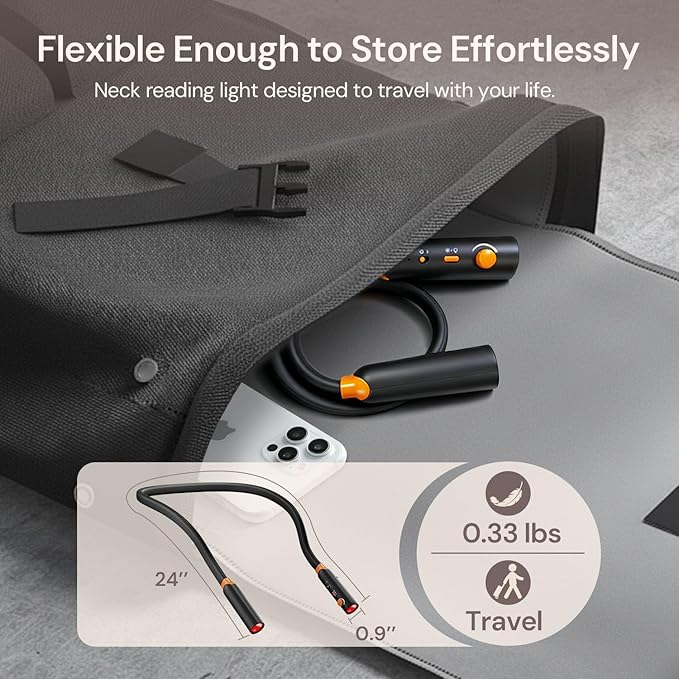 Neck Reading Light, Rechargeable Book Light for Reading at Night, 660nm Red Light & White Modes, Flexible 360° Bendable, Lightweight for Reading, Travel, Eye Care, Better Sleep & Recovery