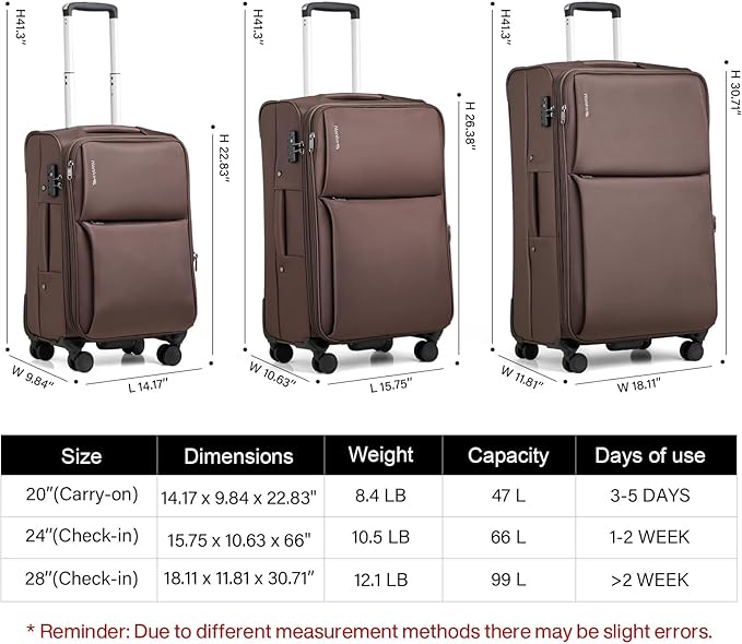 Hanke Softside Expandable 20 Inch Carry On Luggage with Wheels Airline Approved, TSA Luggage Lightweight Rolling Suitcases for Travel Carry On Bag(Coffee)