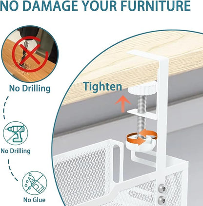 Under Desk Cable Management Tray, No Drill Mesh Desk Cable Tray, Wire Management Tray Cable Management Rack, Wire Organizer and Cable Management Box (White)