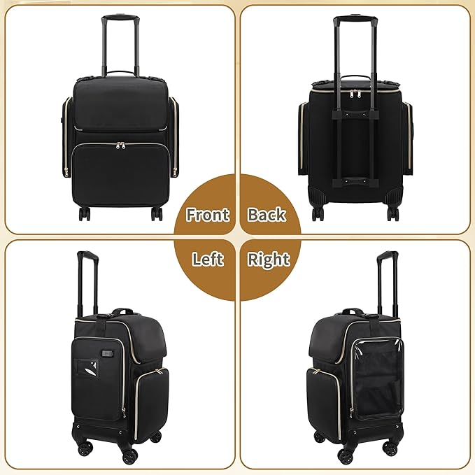 OCHEAL Hairstylist Traveling Case with a Large Makeup Travel Case with side Pocket for Hairstylist, Hairdresser Bag with Detachable Pouch,360° Rotatable Wheelsfor Hairdressing Tool Organizer