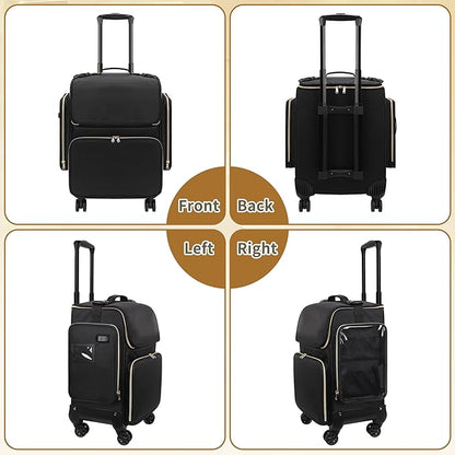 OCHEAL Hairstylist Traveling Case with a Large Makeup Travel Case with side Pocket for Hairstylist, Hairdresser Bag with Detachable Pouch,360° Rotatable Wheelsfor Hairdressing Tool Organizer