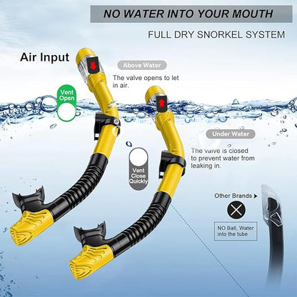 Snorkeling Gear for Adults,Dry-Top Snorkel Mask Set with Tempered Glass,Anti-Fog & Anti-Leak Panoramic Swim Mask,Adjustable Snorkel Kit with Carry Bag for Scuba Diving,Swimming,Travel