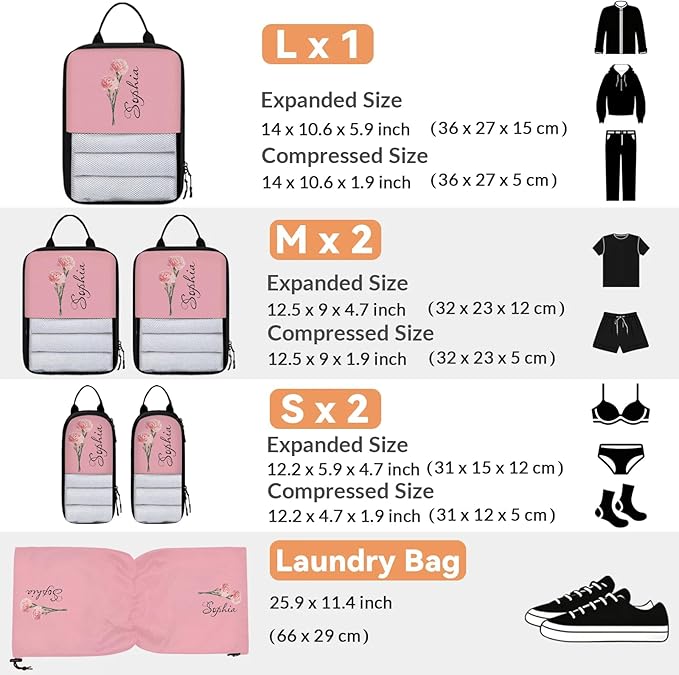 Custom Name 6 Set Compression Packing Cubes for Travel Accessories Customized Expandable Packing Organizers Personalized Carry On Essentials Luggage Bags, January