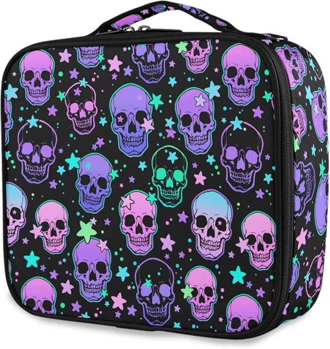 MNSRUU Women Makeup Bag Stars Purple Skulls Makeup Bag Organizer Travel Cosmetic Bag for Teenage Girl Clear Make Up Bags with Zipper