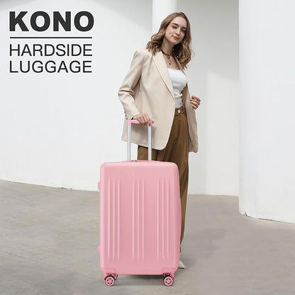 Kono Lightweight 28 Inch Expandable Luggage with Quiet Spinner Wheels TSA Lock, Scratch and Drop Resistant PC+ABS Hardside Durable Large Checked Suitcase, Pink