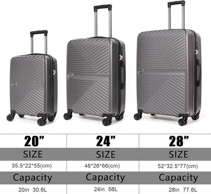 Luggage Set 3 Pieces -Suitcase Set - Carry on Luggage with Wheels - Check-in Luggage - PC + ABS Durable Suitcase Rotating Silent Wheels 3-Piece 20/24/28 Grey