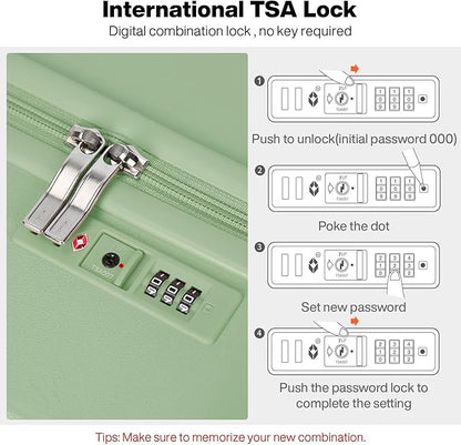 mixi Carry on Luggage, Suitcase with Spinner Wheels 16in Luggage Hardshell Lightweight Rolling Suitcases PC with Cover & TSA Lock, Avocado Green