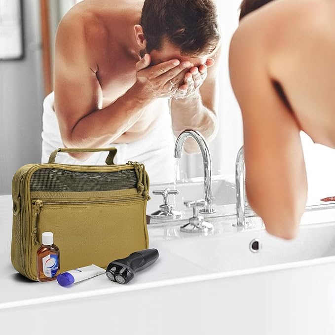 VELVEBAG Mens Toiletry Travel Bag Hanging Toiletry Bag for Toiletry Bag Shaving Bag for Men Travel for Cosmetic,Toiletries Accessories, Khaki