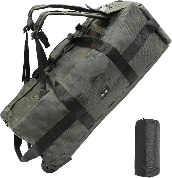 80L Rolling Duffle Bag with Wheels - Heavy-Duty 33.5" Foldable Duffel, Water-Resistant Wheeled Luggage with Shoulder Straps for Camping, Gym, Airplane(Green)