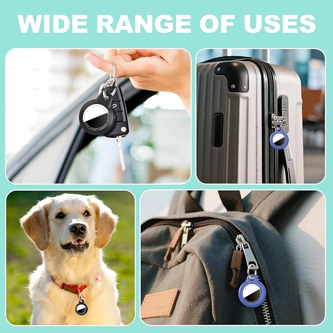 [4 Pack] Waterproof for Airtag Holder Keychain with Full Wrap Design, Hard PC for Air Tag Case, Scratchproof for Airtags for GPS Item Finder Tracker Luggage, Bag,Key-Black/Black/Blue/Blue