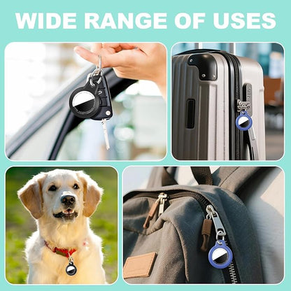 [4 Pack] Waterproof for Airtag Holder Keychain with Full Wrap Design, Hard PC for Air Tag Case, Scratchproof for Airtags for GPS Item Finder Tracker Luggage, Bag,Key-Black/Black/Blue/Blue