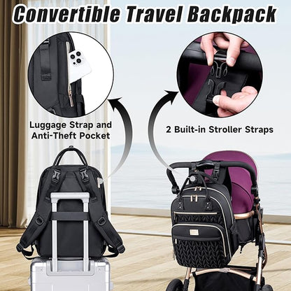 Diaper Bag Backpack,Stylish Baby Diaper Bag,Waterproof Travel Diaper Backpacks Baby Bags with Changing Pad,Stroller Straps,Insulated Pockets (Black)