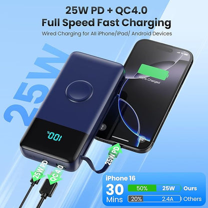 Portable Charger 40800mAh for iPhone with Built-in Cable and iWatch Charger, 25W PD Fast Charging USB C Power Bank,Travel Camping Essentials Battery Pack for iPhone 17/16/15/14/13,Android,Apple Watch
