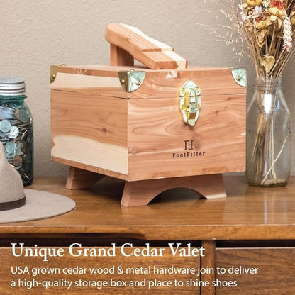 FootFitter Shoe Shine Set with Grand Cedar Storage Box, Polish Creams, Valet Box & Premium Shoe Care Tools for Leather Shoes
