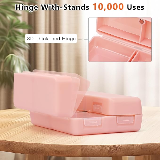 FYY Daily Pill Organizer,2 Pcs 7 Compartments Portable Pill Case Travel Pill Organizer,[Folding Design] Pill Box for Purse Pocket to Hold Vitamins,Cod Liver Oil,Supplements and Medication-Pink