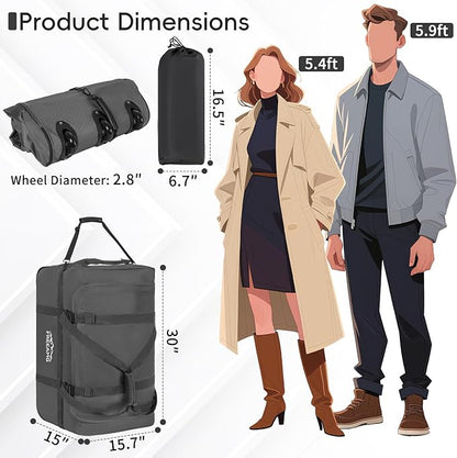 116L Foldable Rolling Duffel Bag with 3 Wheels And Handle, 30 inch Large Travel Duffle Bag for Travel, Camping, Outdoors