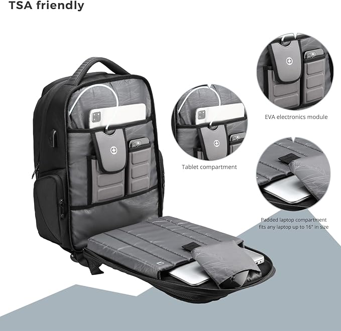 Swissdigital Design Men's Laptop Backpack for College and Business Travel with Integrated USB Charging Port and RFID Protection Fits Laptops up to 15.6 Inch, Black | SD1695-01