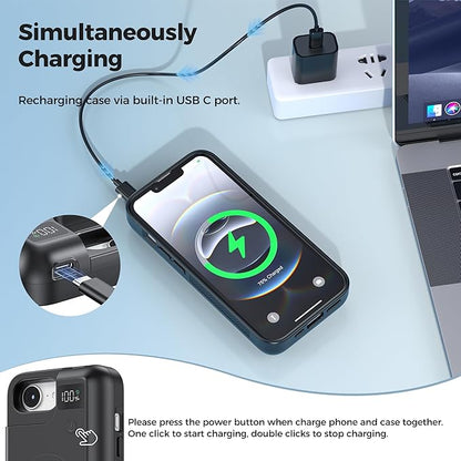 Mavulo Battery Case for iPhone 16e, 8000mAh Portable Power Bank USB-C Fast Charging, Fast Charger, Protective Rechargeable Charger Case for iPhone 16e 6.3", Black