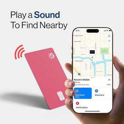 SPOTMINDERS White Elephant Gifts for Women Apple MFi Certified Credit Card Wallet Tracker PRO Pink (iOS Only) 0.07in Works with Apple Find My Rechargeable Tracking Card for Christmas Stocking Stuffers