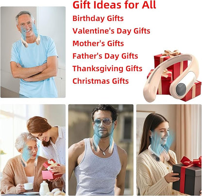 Portable Neck Fan,Personal Wearable Bladeless Fan,LED Display,4-Speeds,6000mAh USB Rechargeable,360° Strong Cooling Wind,Hands Free,White Elephant Gift,Christmas Gifts for Men Women Dad Mom (Brown)