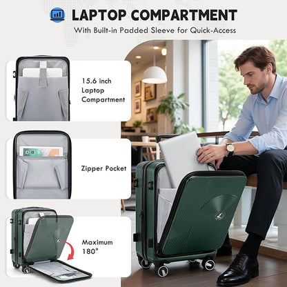 RAINSMORE Carry on Luggage Airline Approved, 20 Inch Expandable Hard Sided Carry on Suitcase with Spinner Wheels, Hard Shell Small Rolling Travel Luggages for Women Men with Tsa Lock, Green